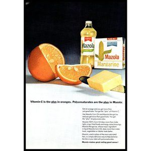 1968 Mazola Corn Oil Margarine Vintage Print Ad Orange Citrus Vitamin C Wall Art